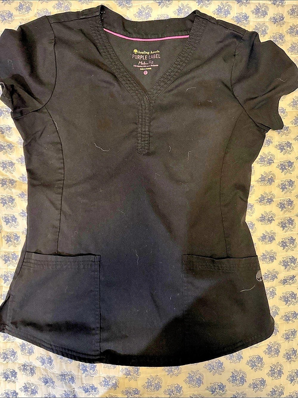 Purple Label Black Short Sleeve Scrub Top